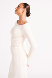 Anya Recycled Nylon Long Sleeve Midi Dress - Sand