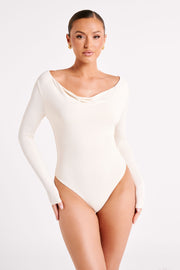Eviana Recycled Nylon Draped Bodysuit - Sand