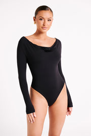 Eviana Recycled Nylon Draped Bodysuit - Black