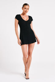 Paula Buttoned Knit Mini Dress - Black