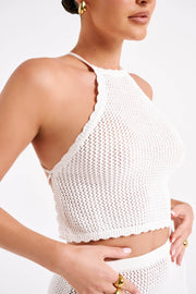 Sylvana Crochet Halter Top - White