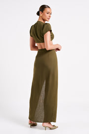Fatima Linen Wrap Maxi Skirt - Khaki
