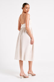 Magdelena Cut Out Linen Midi Dress - Natural