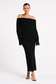 Marisol Off Shoulder Boucle Maxi Dress - Black
