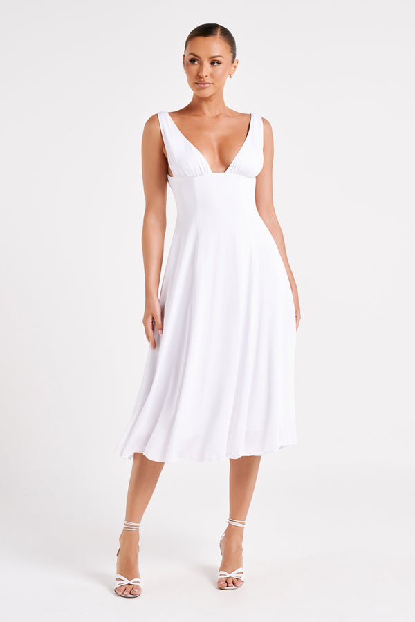 Soledad Gathered Midi Dress - White