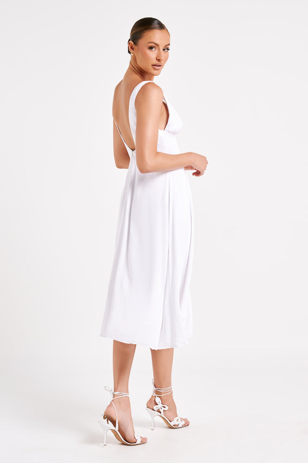Soledad Gathered Midi Dress - White