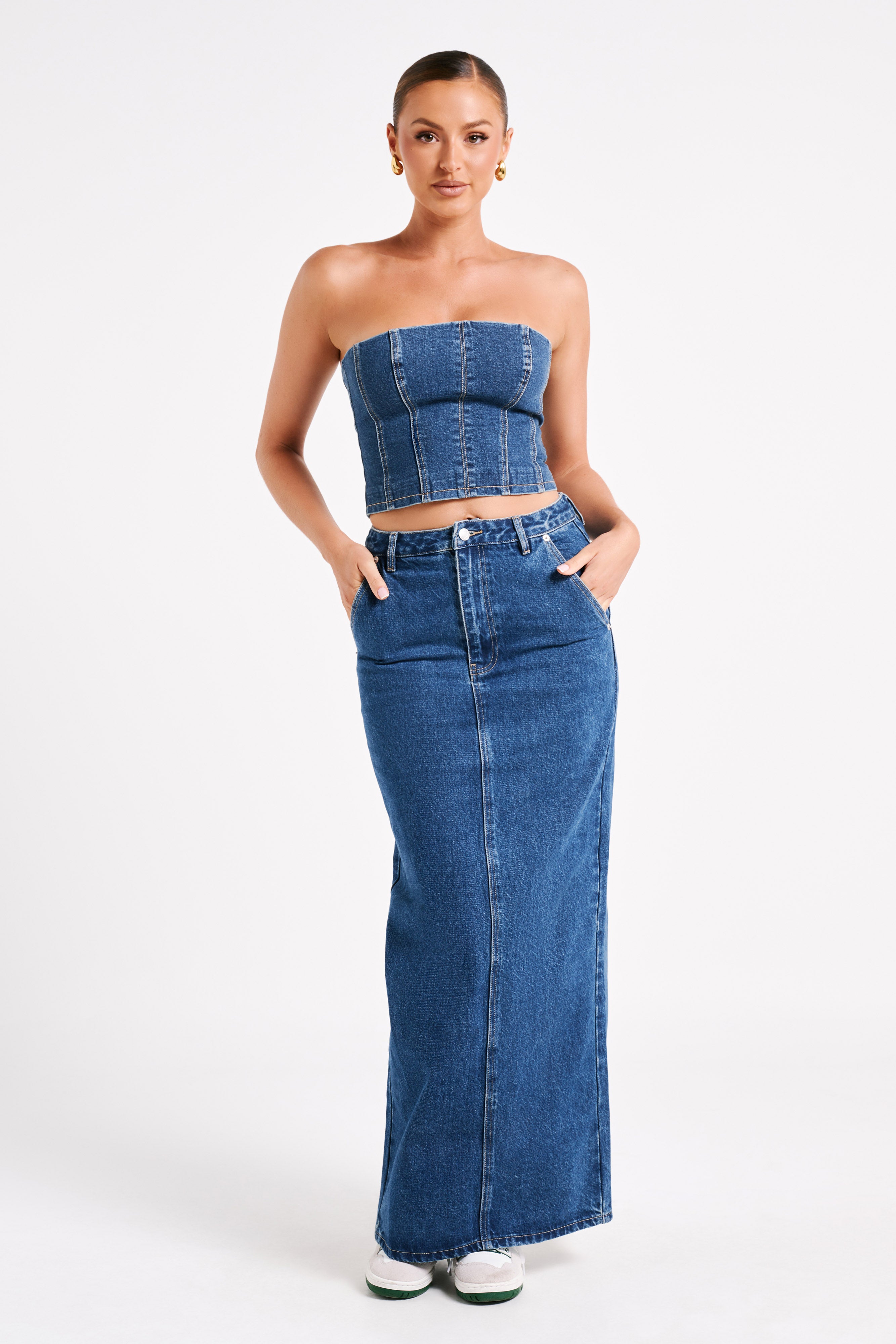 Illona FINAL SALE Denim Maxi Skirt Dark Blue FSM Denim