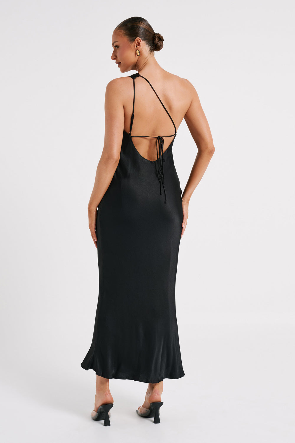 Meshki - Alejandra One Shoulder Satin Maxi Dress - Black