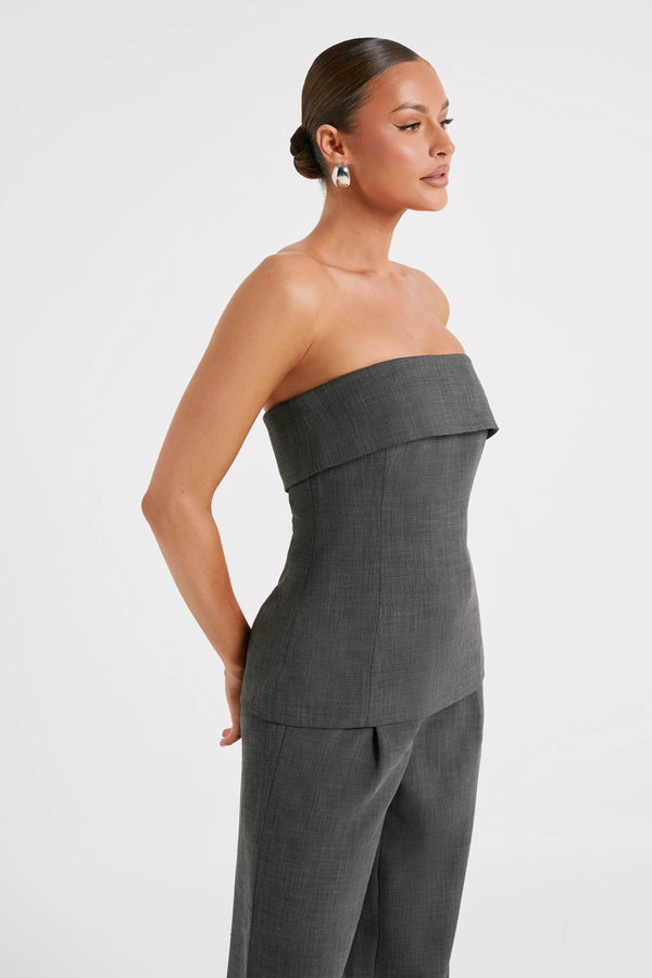 Natalie Textured Strapless Top - Charcoal