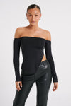 Carmen Recycled Nylon Off Shoulder Top - Charcoal