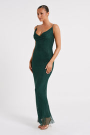 Madelaine Diamante Mesh Cowl Maxi Dress - Emerald