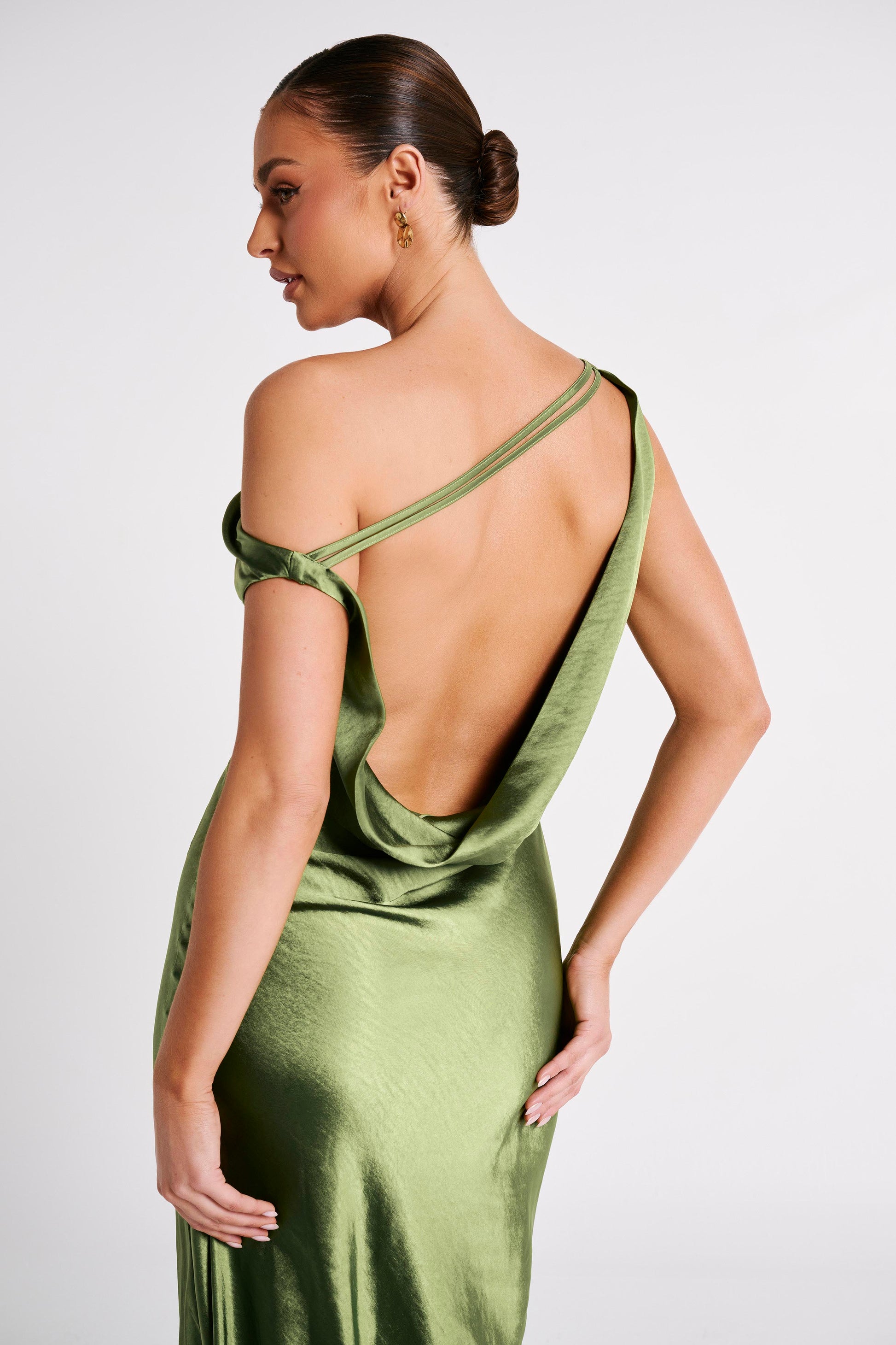 Yvette Slip Maxi Dress With Asymmetrical Hem - Emerald | MESHKI US Yvette Slip Maxi Dress With Asymmetrical Hem - Emerald | MESHKI US