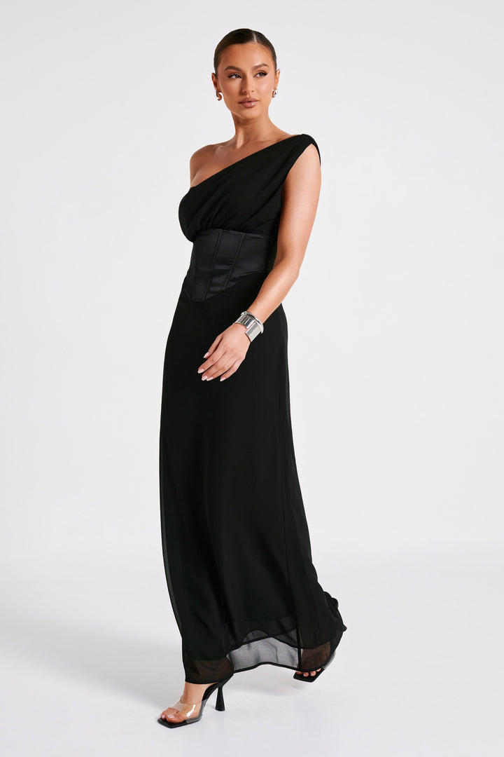 Courtney Chiffon Maxi Dress - Black - MESHKI U.S