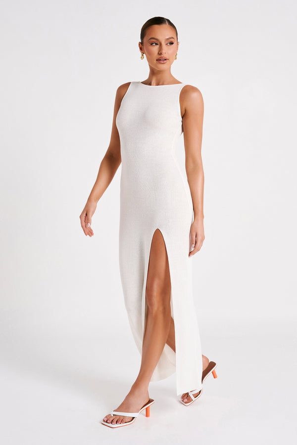 Maxine Sheer Knit Maxi Dress - White