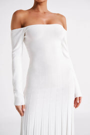 Emmeline Long Sleeve Rib Knit Midi Dress - White