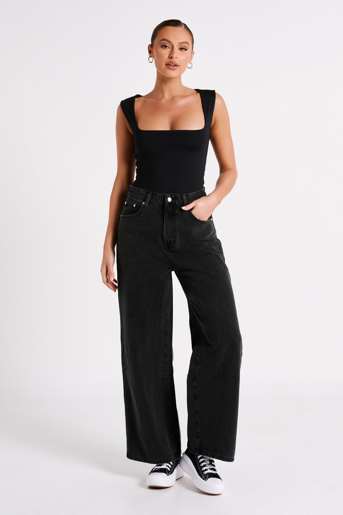 Linley Recycled Nylon Long Line Top - Black - MESHKI U.S