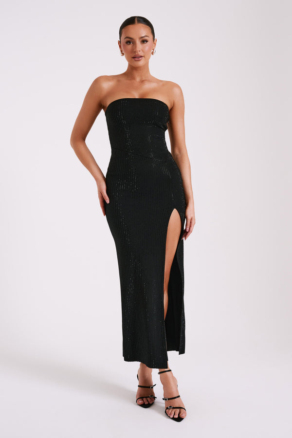 Jenny Strapless Diamante Midi Dress - Black