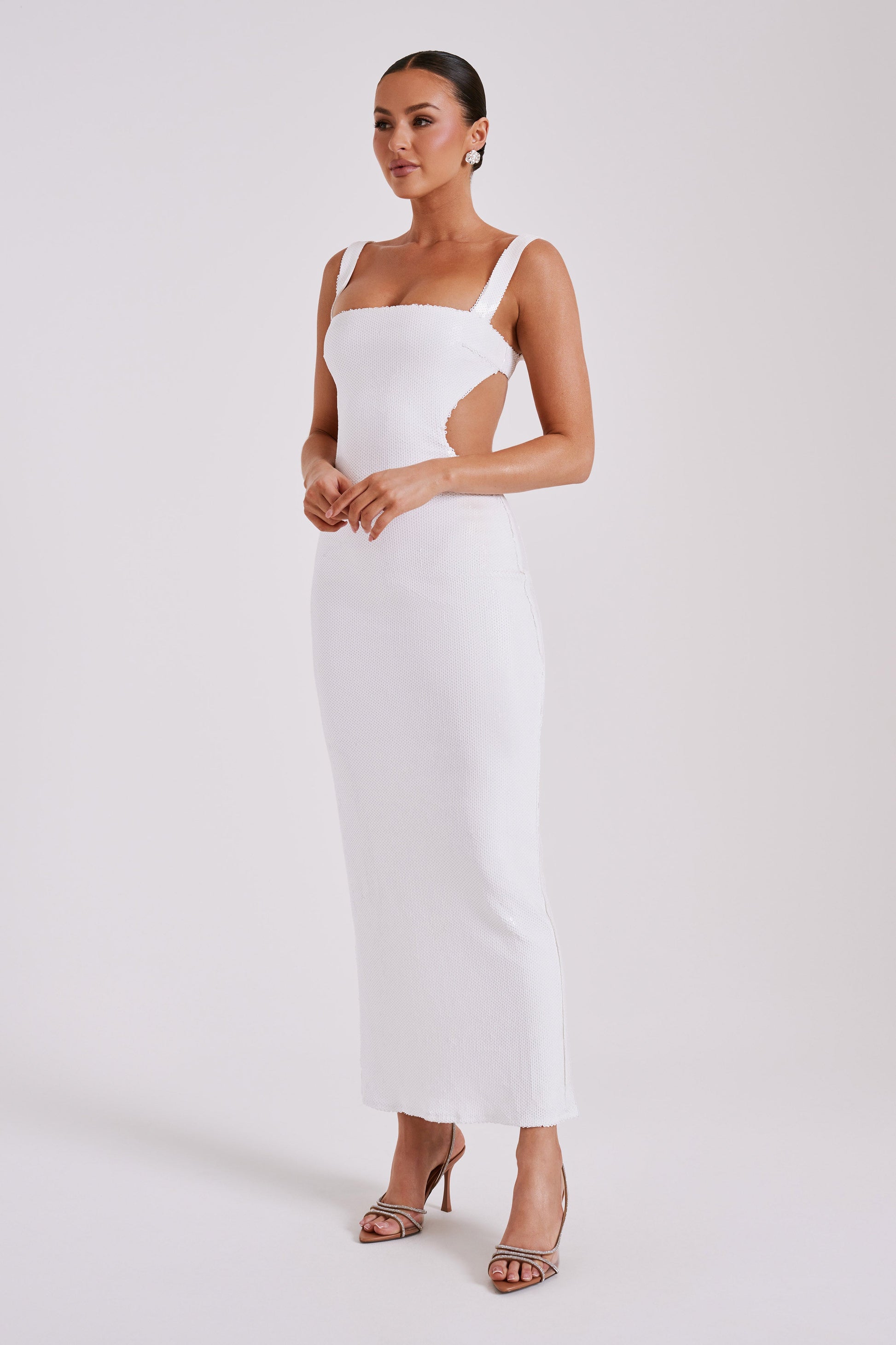 Adoria Sequin Cut Out Maxi Dress - White | MESHKI US Adoria Sequin Cut Out Maxi Dress - White | MESHKI US