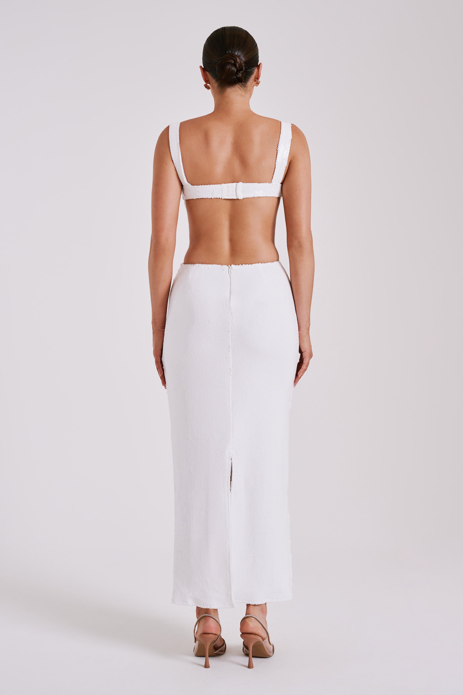 Adoria Sequin Cut Out Maxi Dress - White Adoria Sequin Cut Out Maxi Dress - White