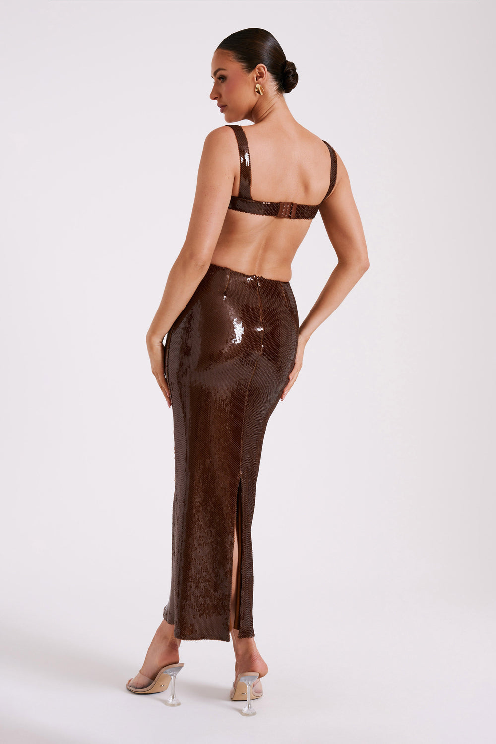 Adoria Sequin Cut Out Maxi Dress - Chocolate