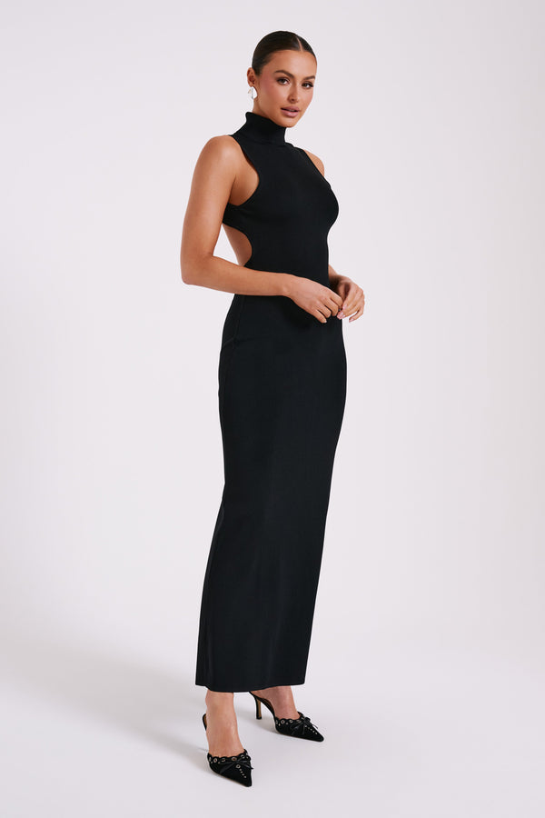 Louisa High Neck Knit Maxi Dress - Black