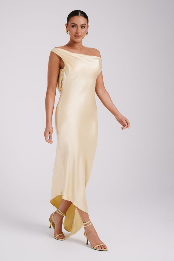 Yvette Slip Maxi Dress With Asymmetrical Hem - Butter