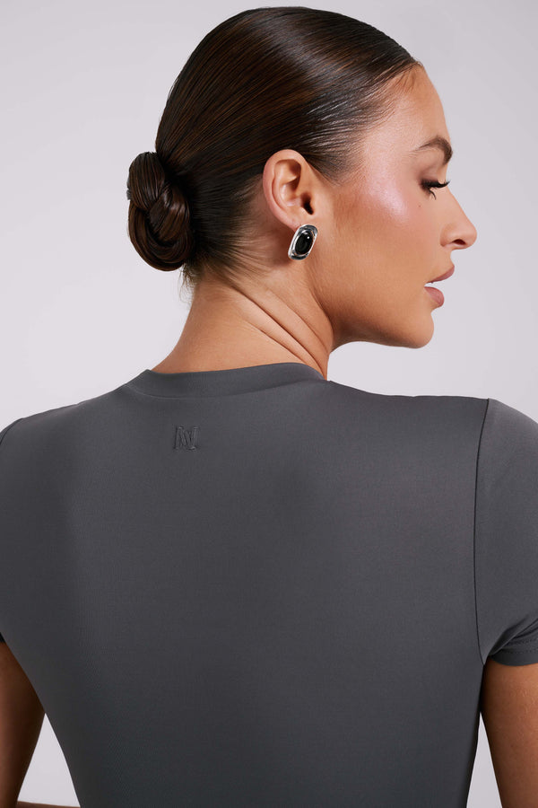 Francesca Recycled Nylon Crew Neck Short Sleeve Bodysuit - Charcoal