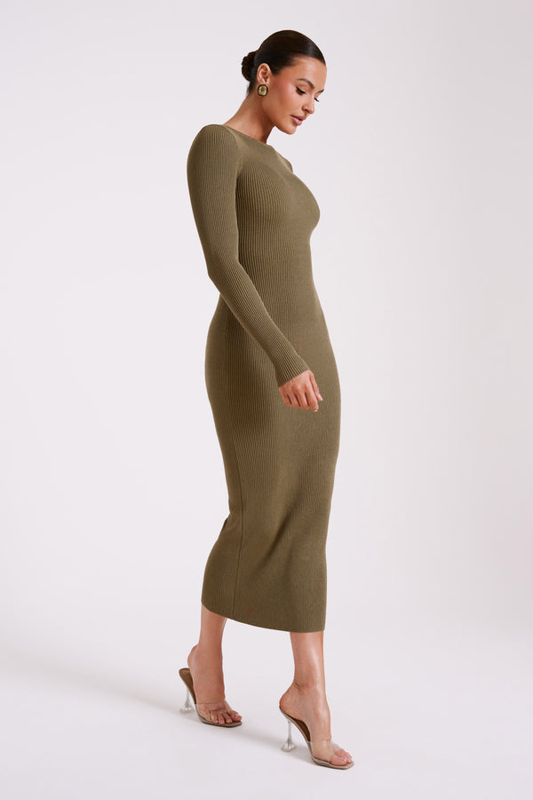 Rowen Long Sleeve Midi Dress - Olive
