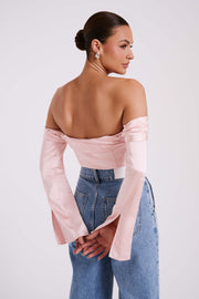 Giselle Satin Off Shoulder Top - Baby Pink