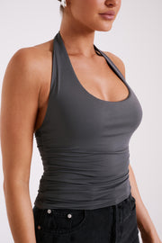 Marie Recycled Nylon Halter Top - Charcoal