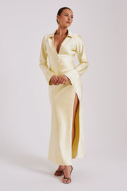Whitley Satin Collared Maxi Dress - Butter