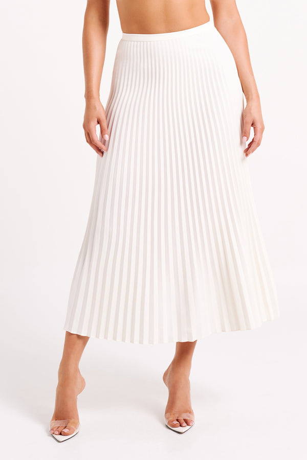 Twyla Pleated Suiting Maxi Skirt - Ivory - MESHKI U.S