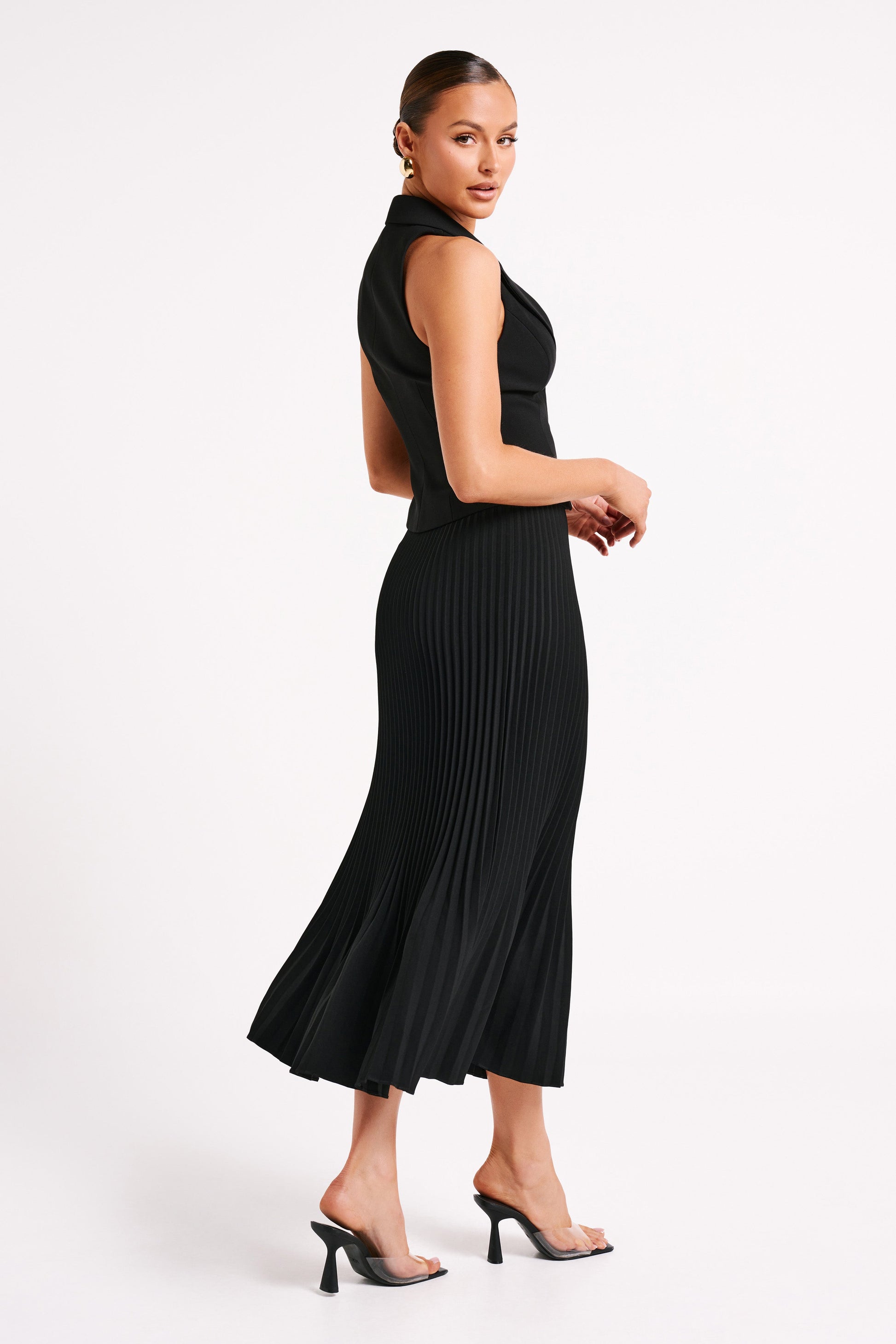 Twyla Pleated Suiting Maxi Skirt - Black | MESHKI US Twyla Pleated Suiting Maxi Skirt - Black | MESHKI US