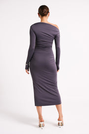 Christabel Recycled Nylon Ruched Midi Dress - Charcoal