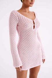 Kayleigh Crochet Knit Mini Dress - Rosewater