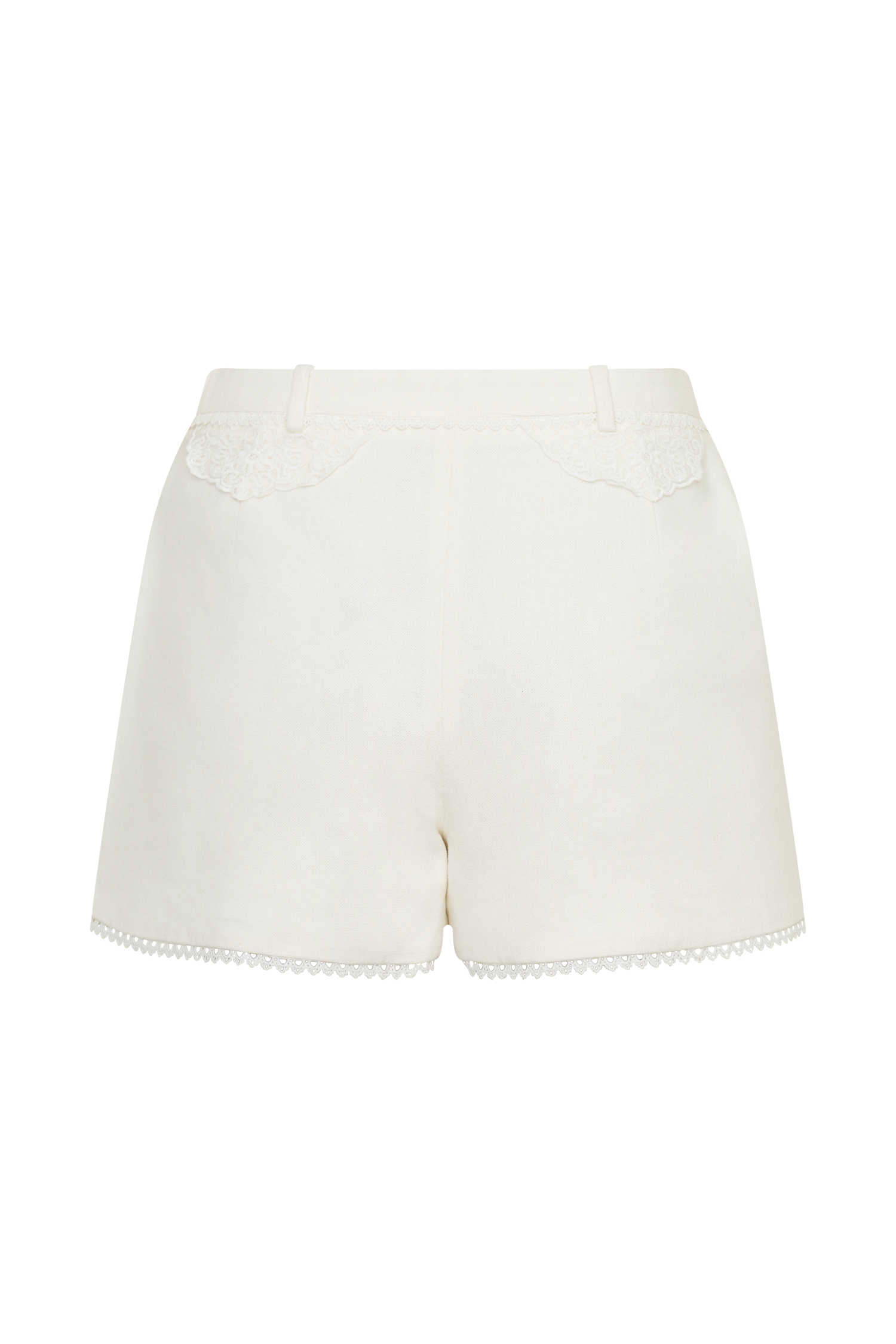 Melody Linen Short With Lace - White #8