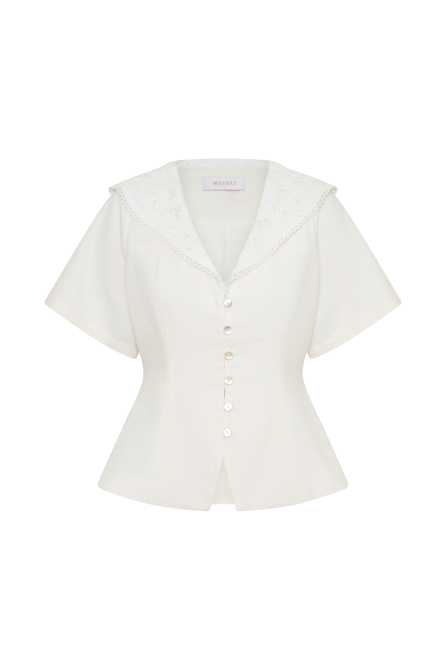 Melody Short Sleeve Shirt With Lace Collar - White #11