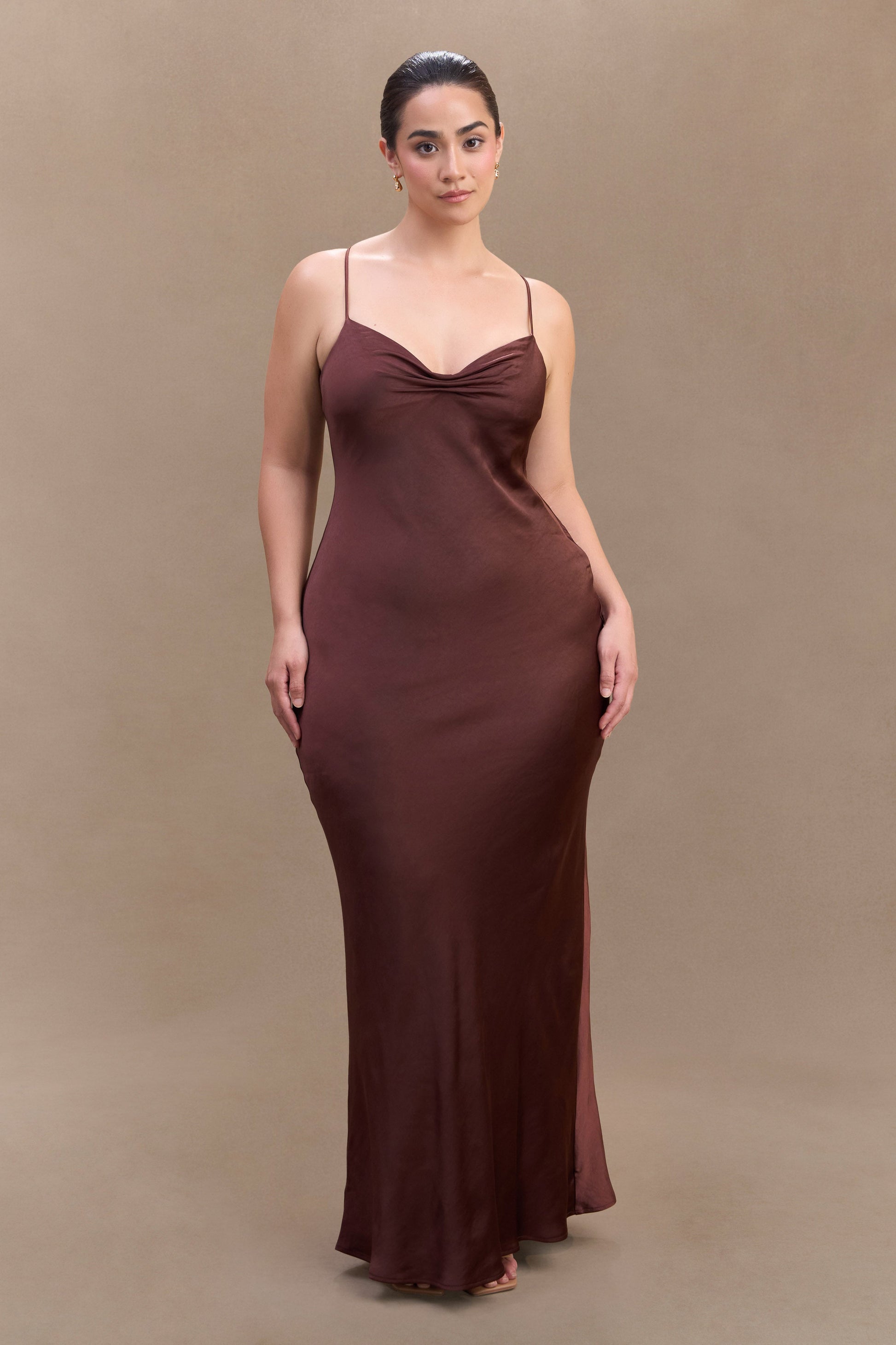 Lilly Sweetheart Satin Maxi Dress - Dark Chocolate | MESHKI US Lilly Sweetheart Satin Maxi Dress - Dark Chocolate | MESHKI US