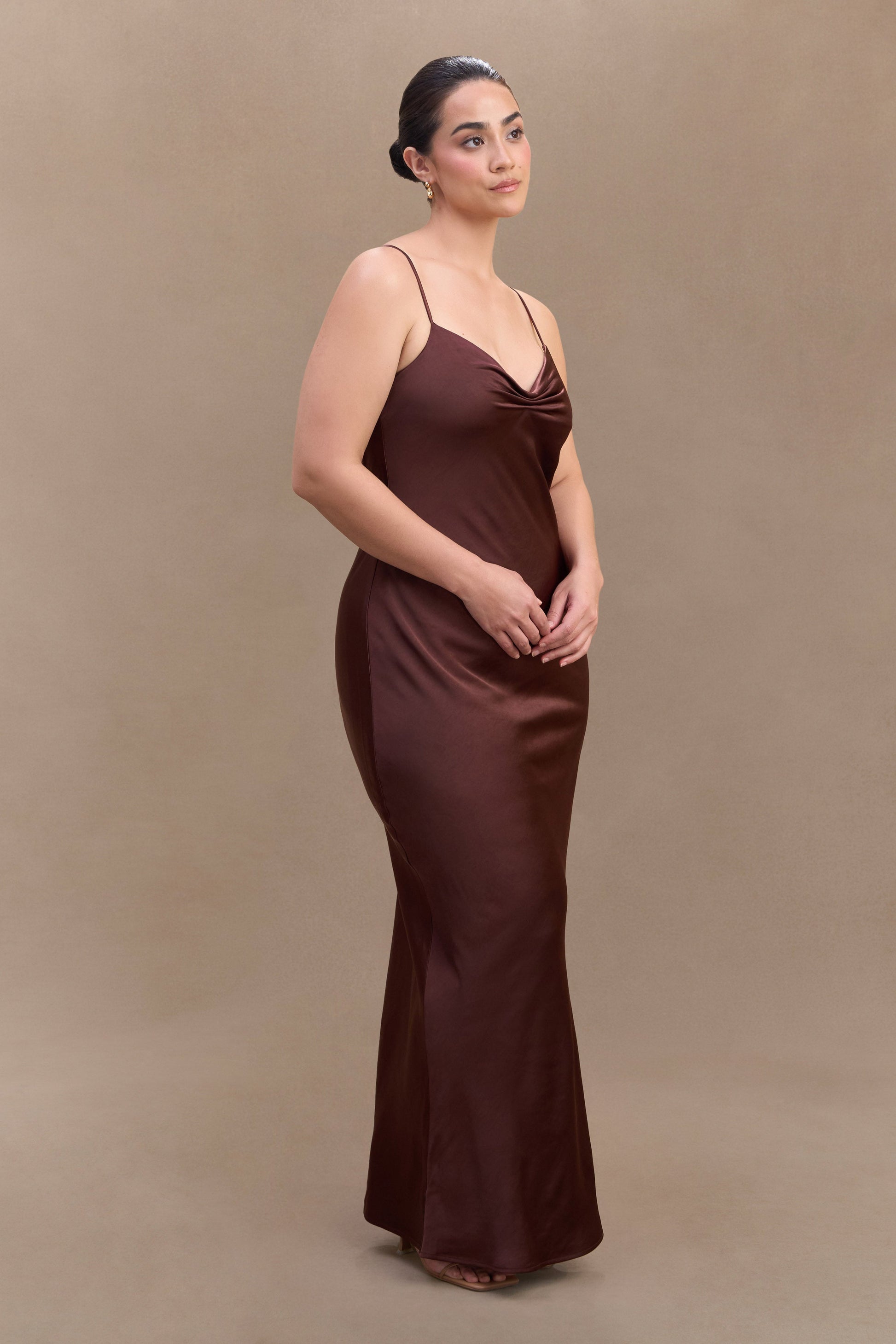 Lilly Sweetheart Satin Maxi Dress - Dark Chocolate | MESHKI US Lilly Sweetheart Satin Maxi Dress - Dark Chocolate | MESHKI US
