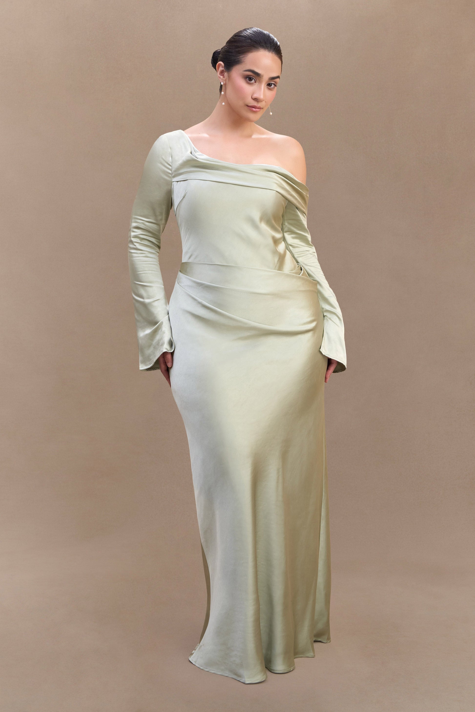 Iris Long Sleeve Satin Maxi Dress - Sage | MESHKI US Iris Long Sleeve Satin Maxi Dress - Sage | MESHKI US