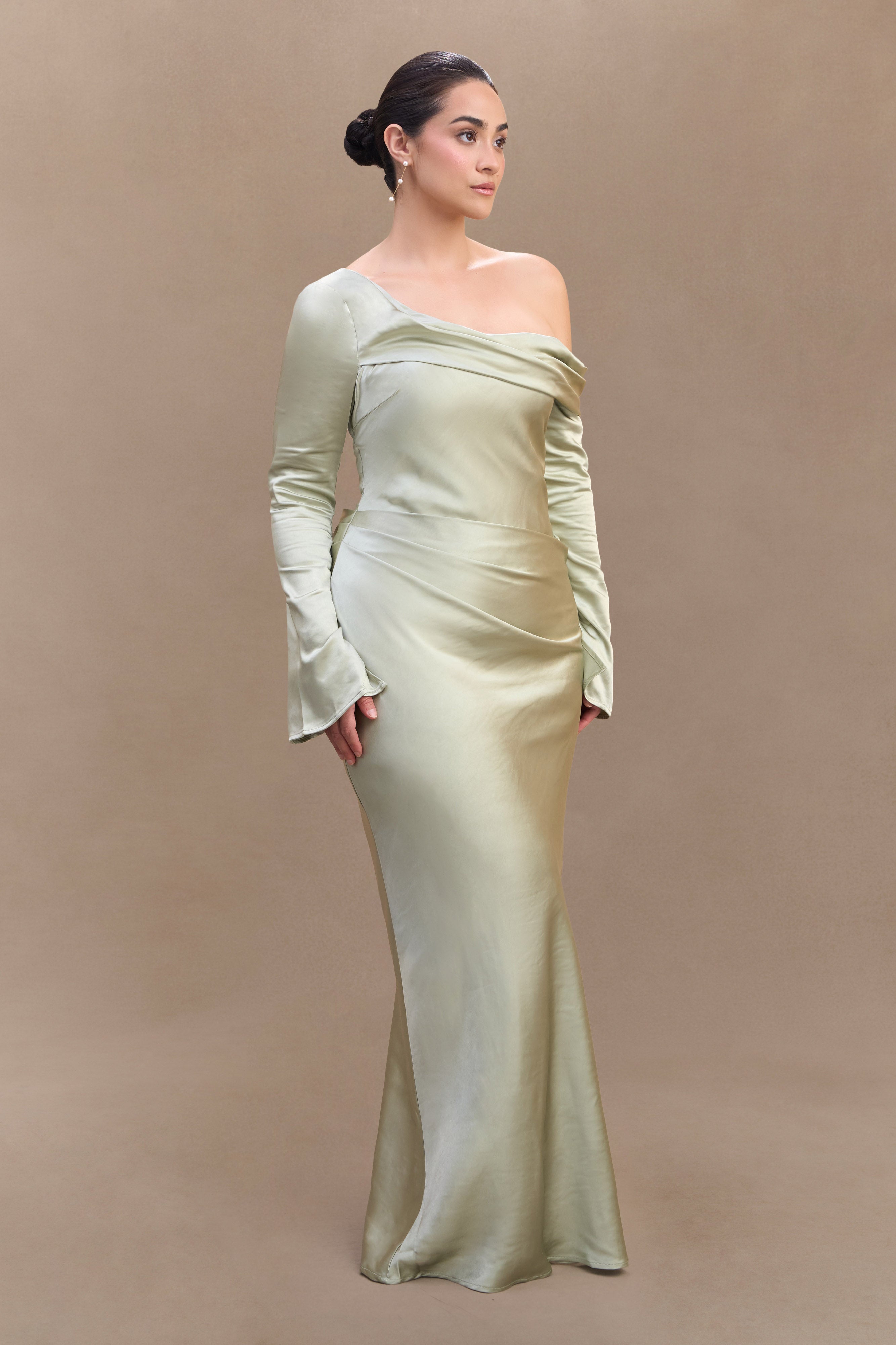 Iris Long Sleeve Satin Maxi Dress - Sage | MESHKI US Iris Long Sleeve Satin Maxi Dress - Sage | MESHKI US