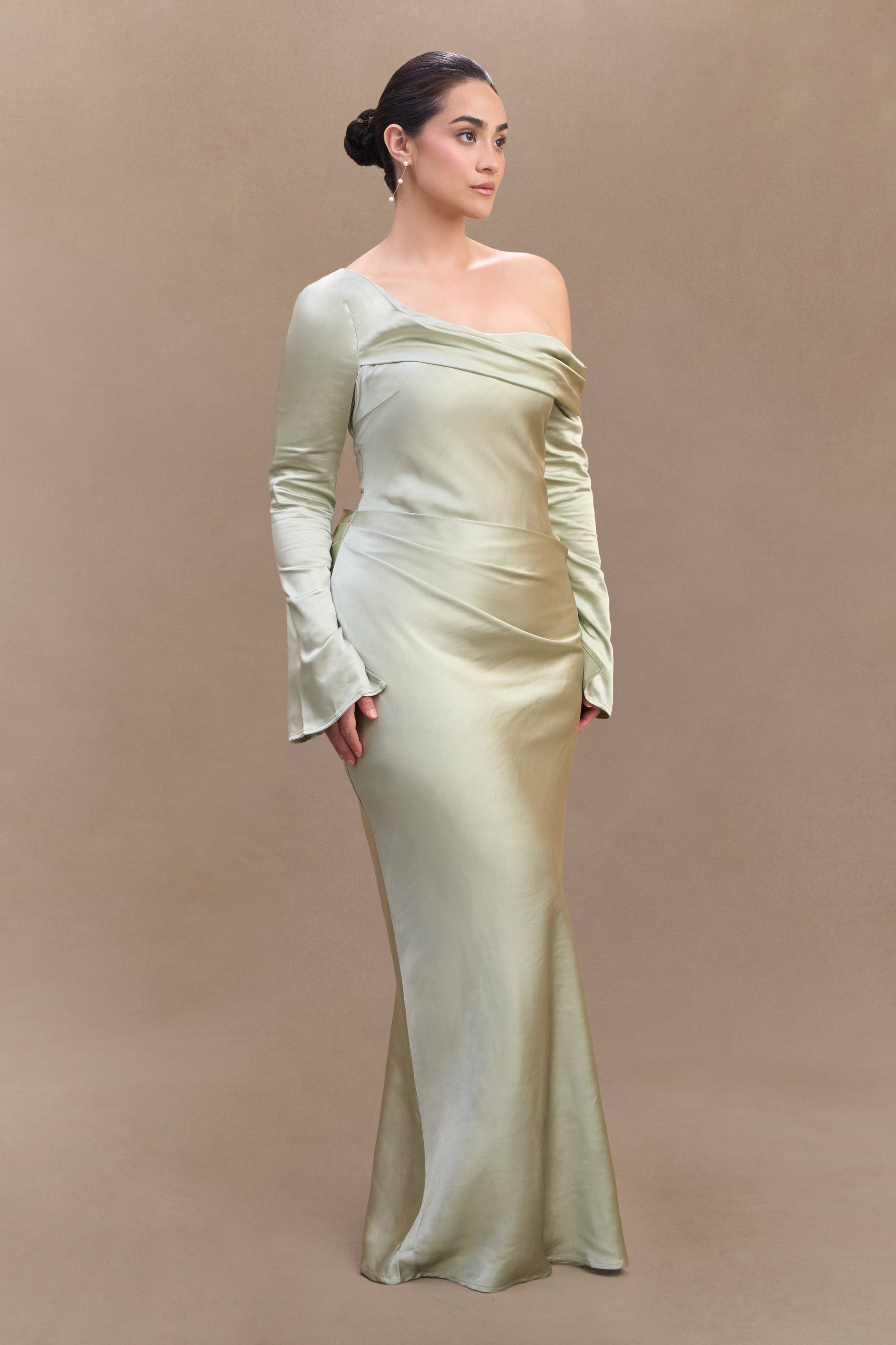 Iris Long Sleeve Satin Maxi Dress - Sage | MESHKI US Iris Long Sleeve Satin Maxi Dress - Sage | MESHKI US