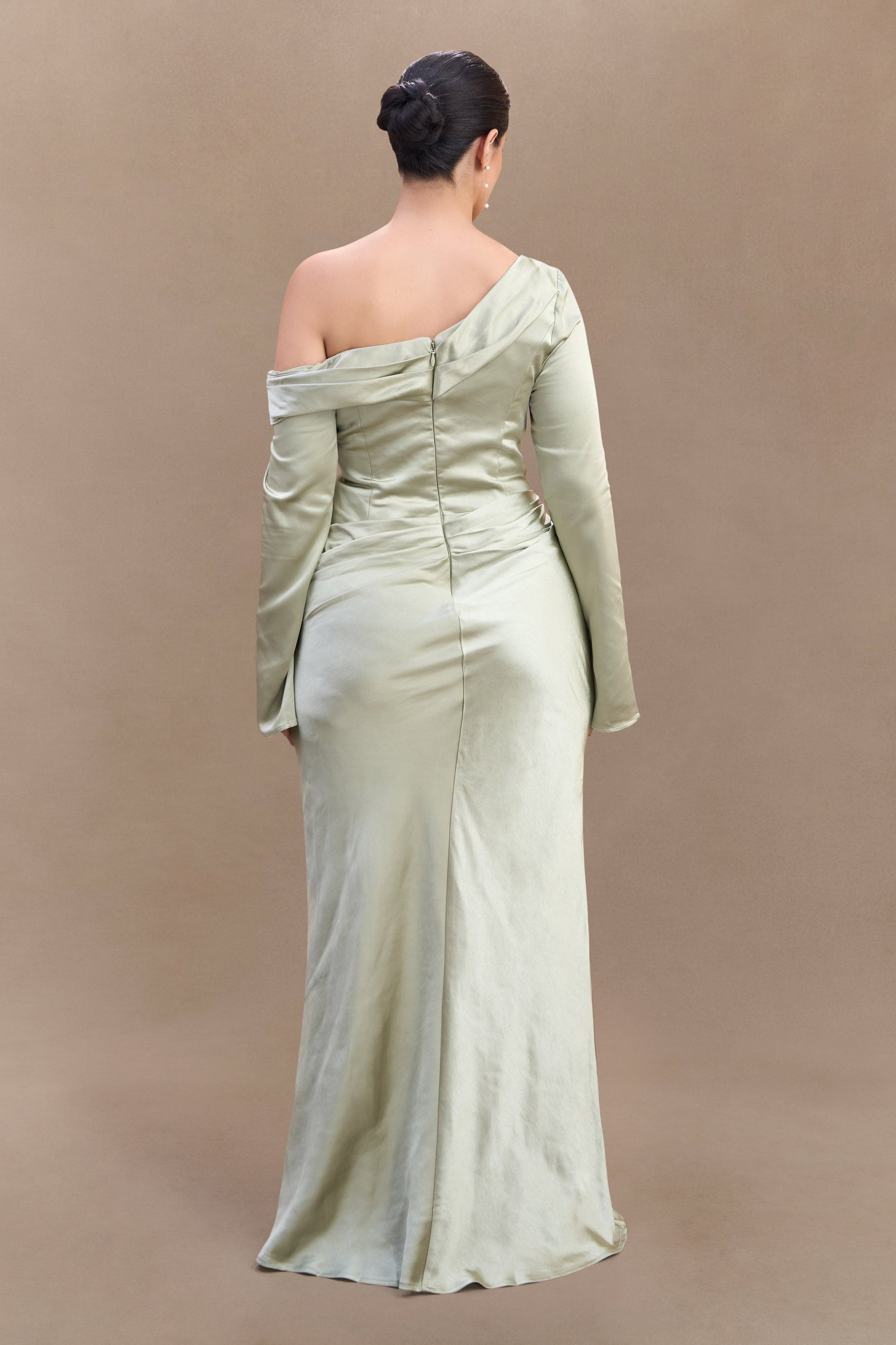Iris Long Sleeve Satin Maxi Dress - Sage | MESHKI US Iris Long Sleeve Satin Maxi Dress - Sage | MESHKI US