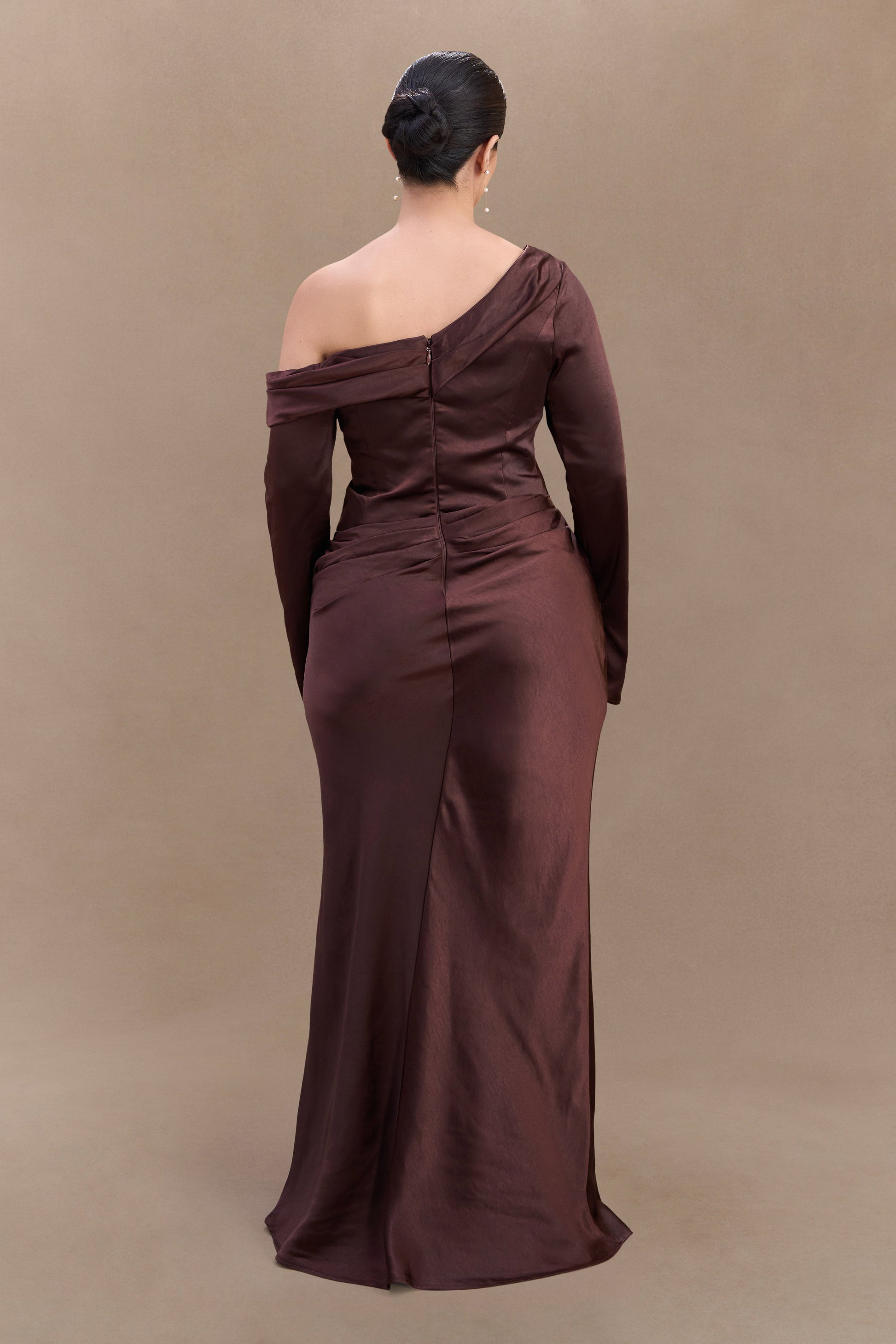 Iris Long Sleeve Satin Maxi Dress - Dark Chocolate | MESHKI US Iris Long Sleeve Satin Maxi Dress - Dark Chocolate | MESHKI US