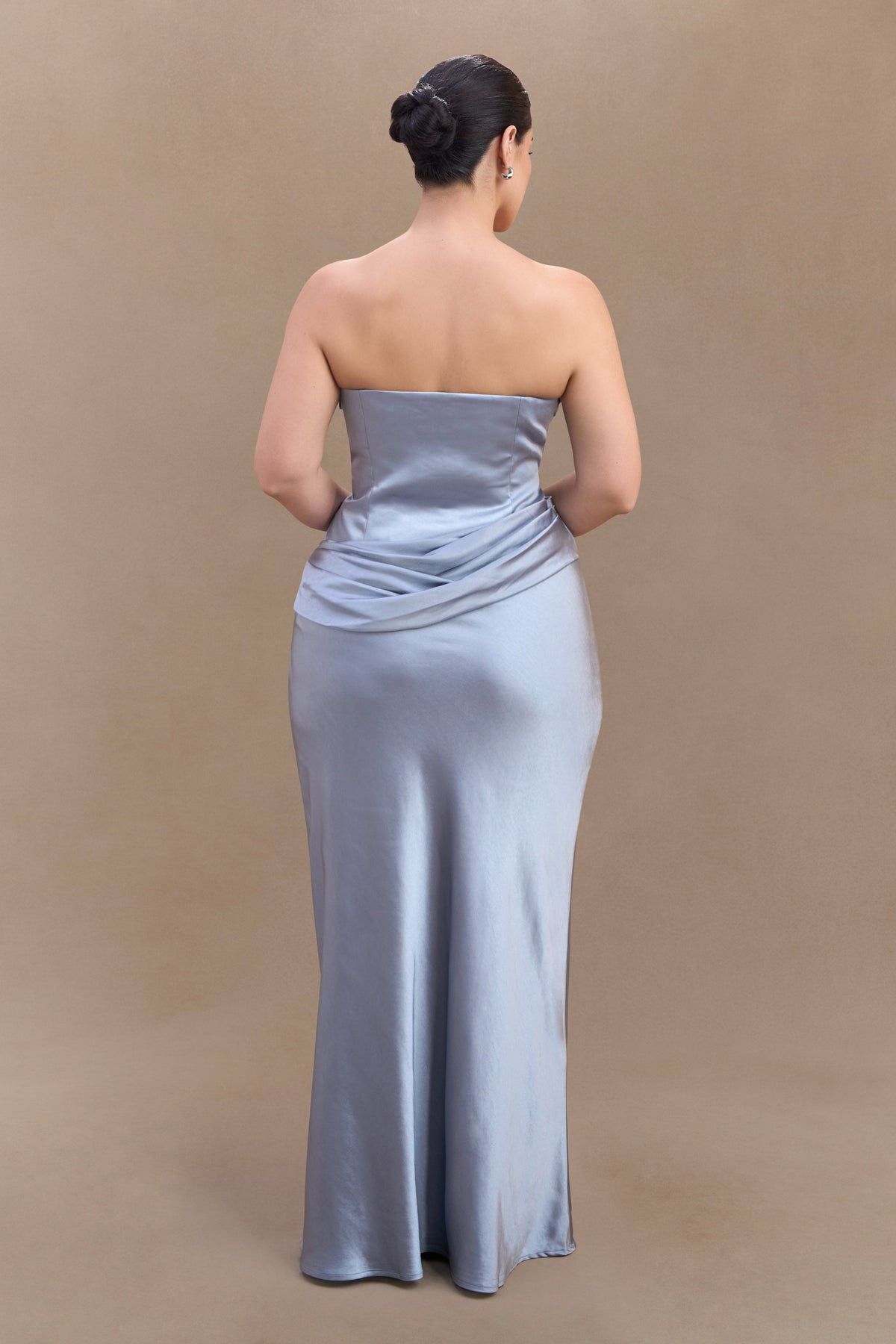 Jasmine Strapless Satin Maxi Dress - Frosted Blue #7