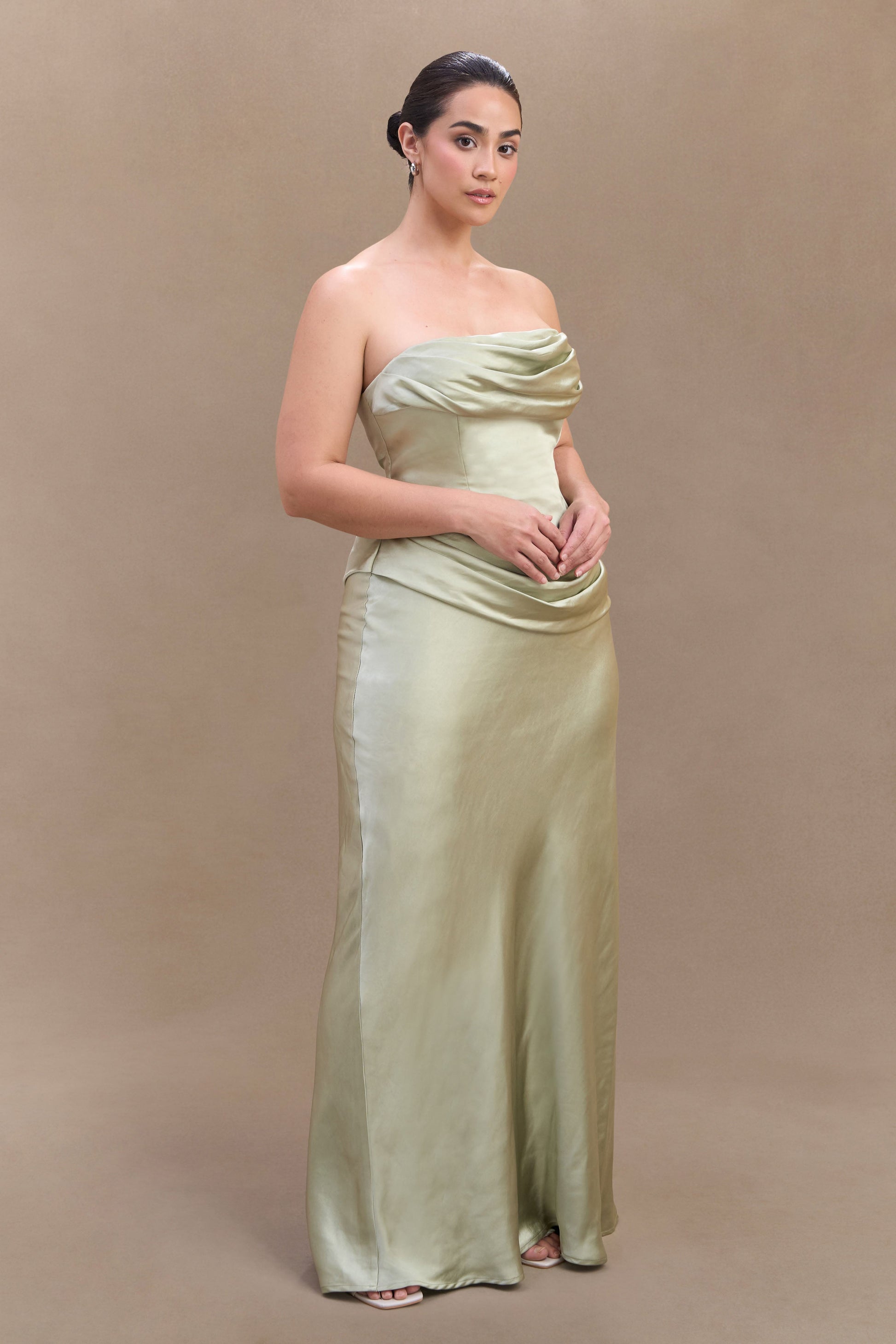 Jasmine Strapless Satin Maxi Dress - Sage #4