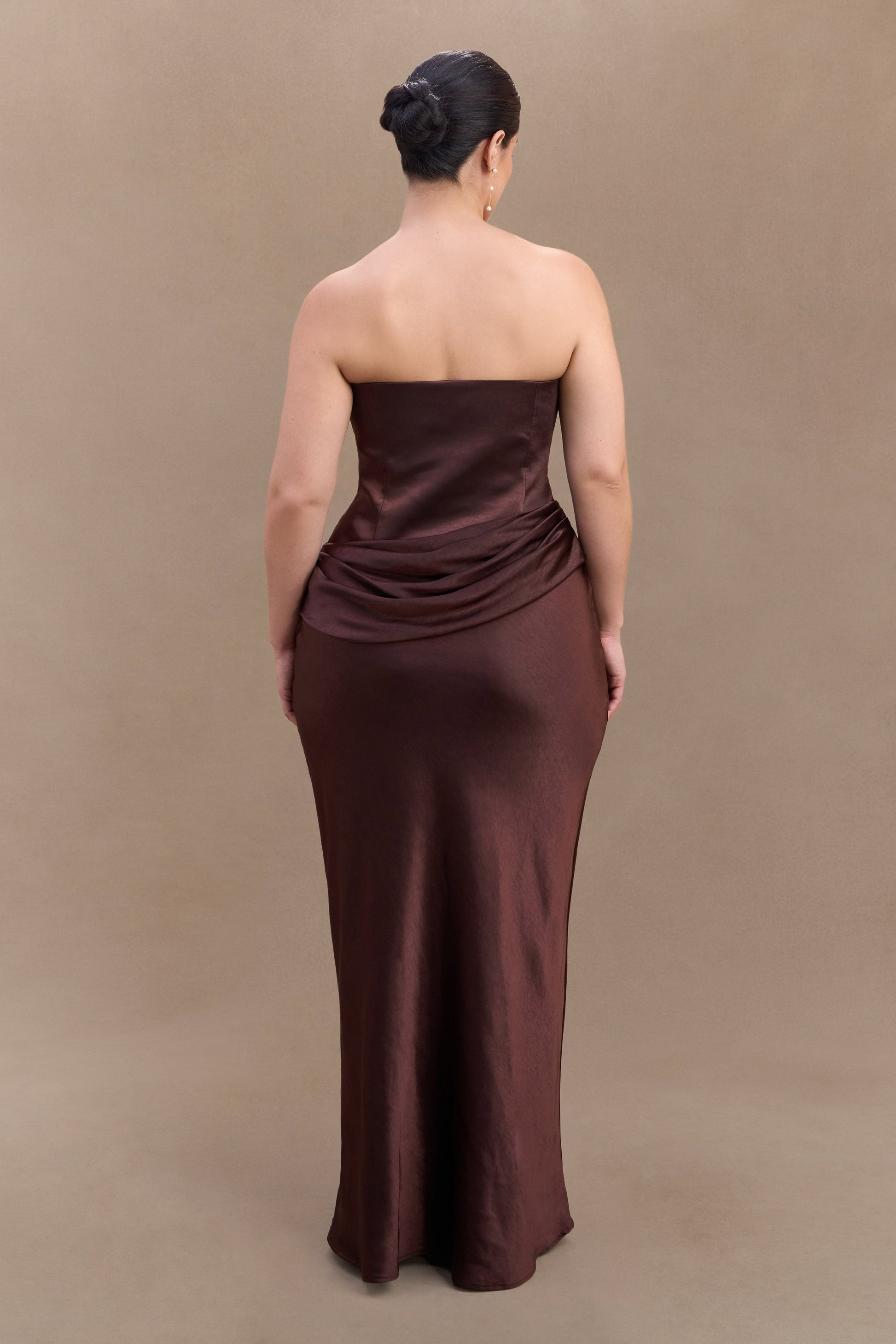 Jasmine Strapless Satin Maxi Dress / Dark Chocolate | MESHKI Jasmine Strapless Satin Maxi Dress / Dark Chocolate | MESHKI