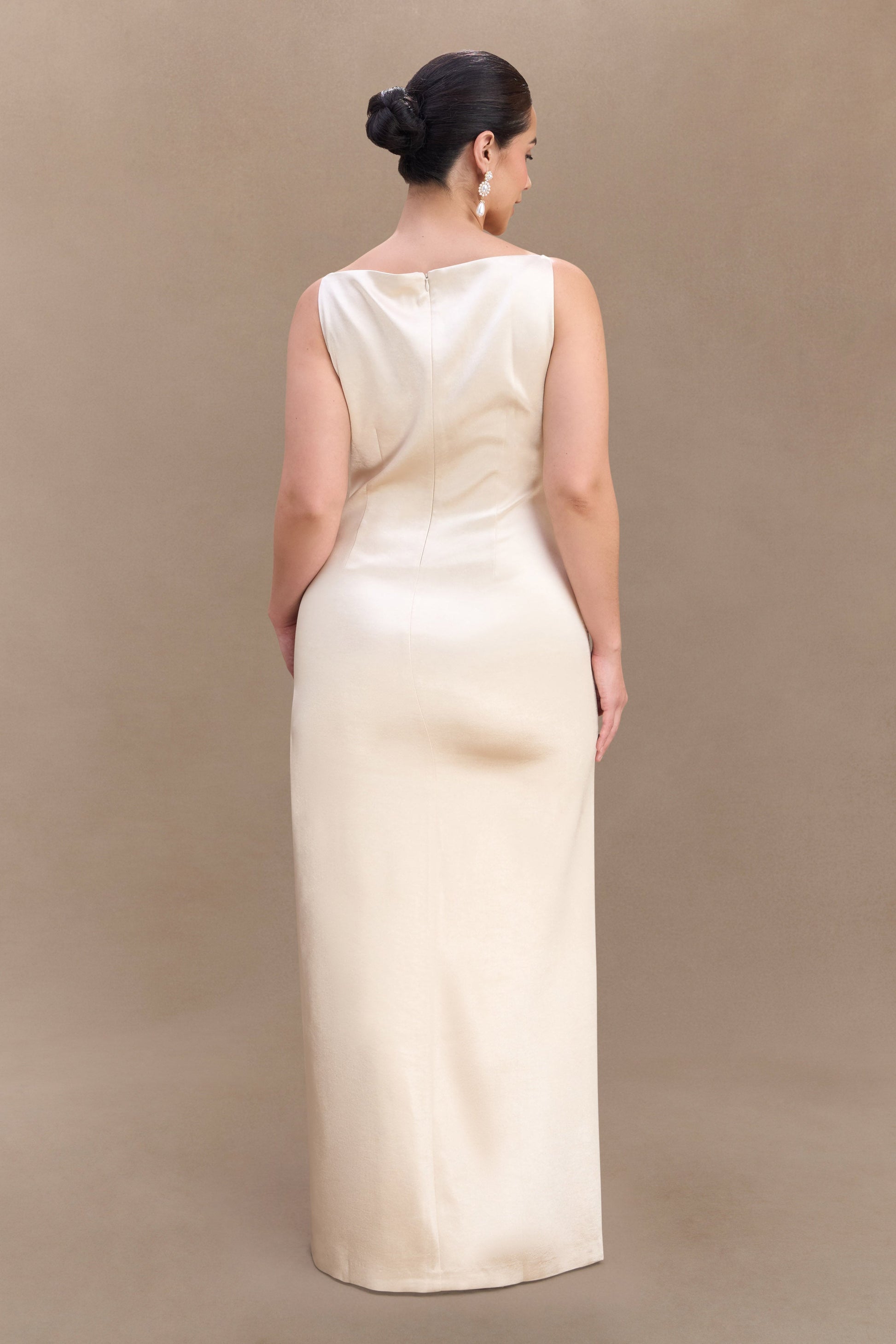 Violet Sleeveless Satin Maxi Dress - Blush Gold | MESHKI US Violet Sleeveless Satin Maxi Dress - Blush Gold | MESHKI US