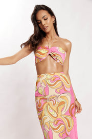 Frankie Two Tone Satin Bandeau - Psychedelic Print