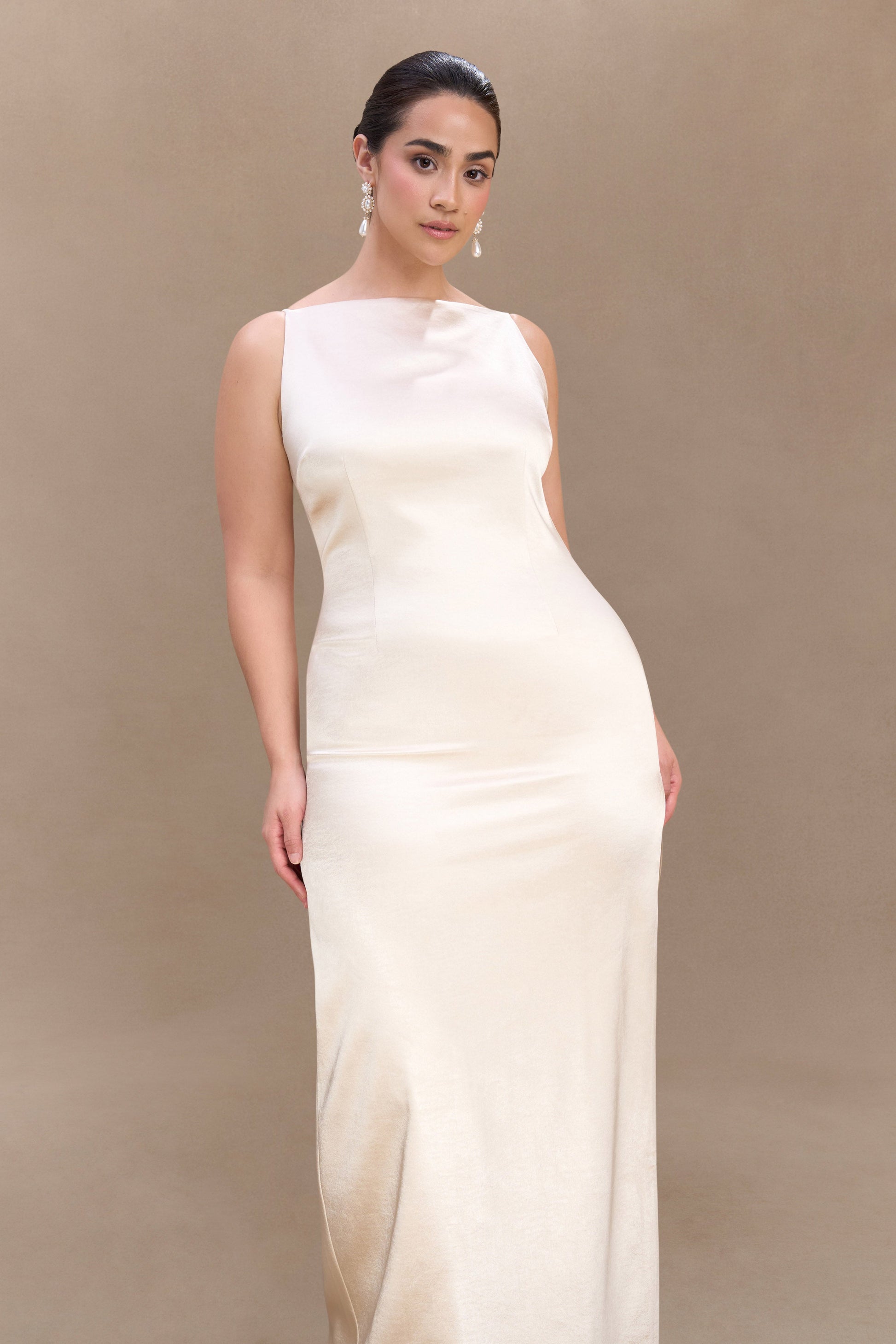 Violet Sleeveless Satin Maxi Dress / Blush Gold | Meshki | XXS Violet Sleeveless Satin Maxi Dress / Blush Gold | Meshki | XXS
